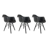 Conjunto 3 Cadeiras Eames Com Braço Preta Pés Em Polipropileno