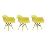 Conjunto 3 Cadeiras Eames Com Braço Limão Siciliano Pés Em Polipropileno