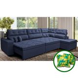 Sofá De Canto Retrátil E Reclinável Direito 3,40x2,36m Molas Cama Inbox Espanha Velusoft Azul