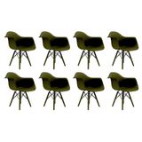 Conjunto 8 Cadeiras Eames Com Braço Musgo Pés Em Polipropileno