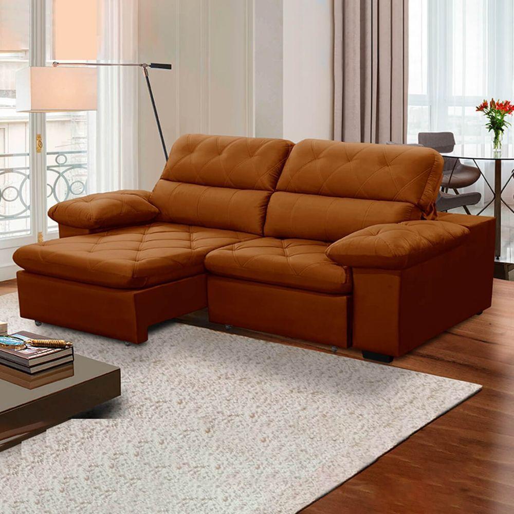 Sofa Retratil Reclinavel 2 Lugares 2,00m Crystal Veludo Laranja Lansofbr