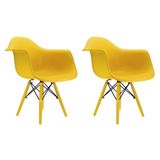 Conjunto 2 Cadeiras Eames Com Braço Amarelo Pés Em Polipropileno