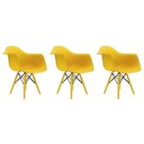 Conjunto 3 Cadeiras Eames Com Braço Amarelo Pés Em Polipropileno