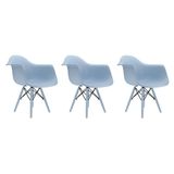 Conjunto 3 Cadeiras Eames Com Braço Azul Claro Pés Em Polipropileno