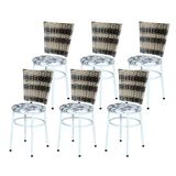 6 Cadeiras Para Mesa Branca Hawai Cappuccino Premium Assento Floral Cor:floral Branco