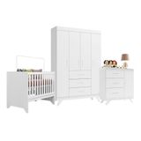 Quarto Infantil Maya Branco Acetinado Roupeiro Cômoda Berço Canaã