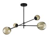 Lustre Lirio Com 4 Globos Esfera De Vidro Ambar - Preto