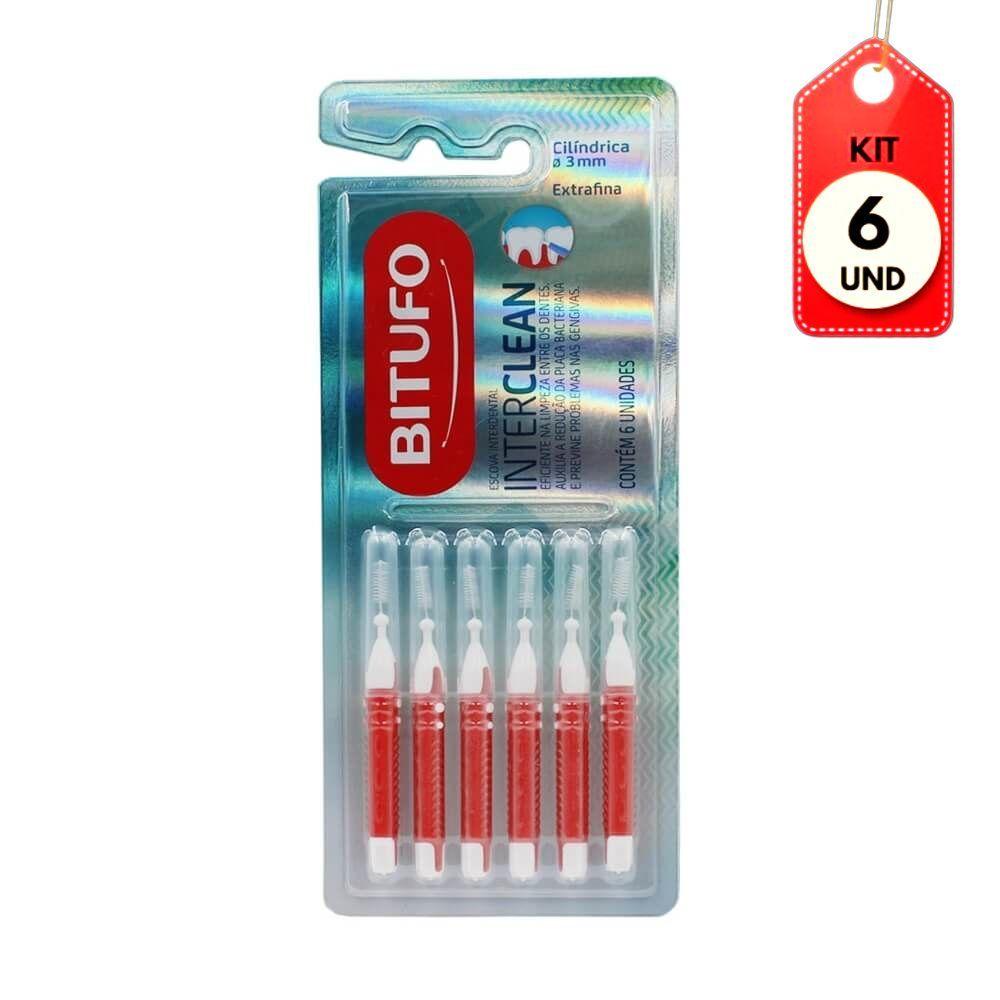 Kit C/06 Bitufo Hb Interdental Cilíndrica Extra Fina 3mm Escova Dental ...