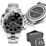 Relogio Masculino Aço Inox Prata Grande Original + Caixa Preto Analogico Casual Presente Original