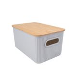 Cesta Retangular Cinza Com Alça E Tampa Em Bambu 29506 - L\&#39;hermitage
