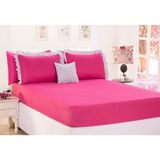 Jogo De Lençol Poa Queen Size 04 Peças Pink [f101]