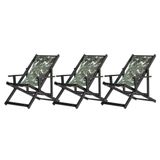 Kit 3 Espreguiçadeiras Dobrável Black Cb-folhas Verdes