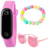 Pulseira + Relogio Digital Infantil Led Rosa Presente Qualidade Premium Original Prova Dagua