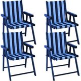 Kit 4 Cadeira Praia Dobrável Madeira Black-list Azul-branco