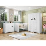 Quarto Infantil Berço Doce Sonho Com Cômoda E Guarda Roupa Infantil Ane Cor Branco - Phoenix