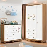 Quarto Infantil Bolinha Guarda Roupa 3 Portas E Cômoda 4 Gavetas Branco-carvalho - Peroba