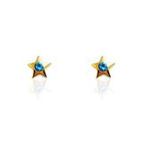 Brincos Ouro Amarelo 18k Estrela Com Topázio Azul L 11.5