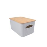 Cesta Retangular Cinza Com Alça E Tampa Em Bambu 29505 - L\&#39;hermitage