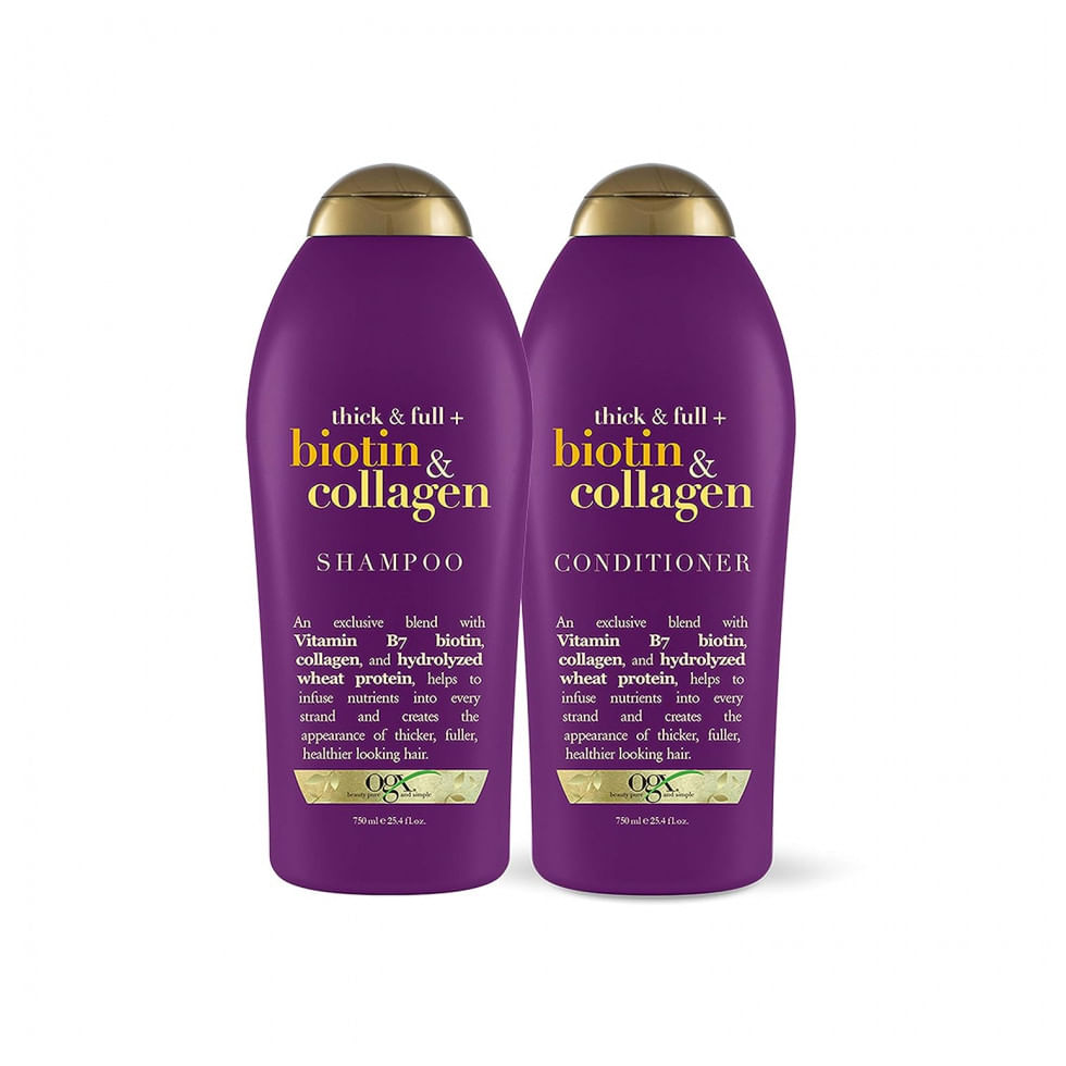 Biotin Collagen Shampoo E Condicionador 750 Ml Com Vitamina B7 E Proteina Hidrolisada De Trigo Para Cabelos Finos, Ogx 67451, Violeta