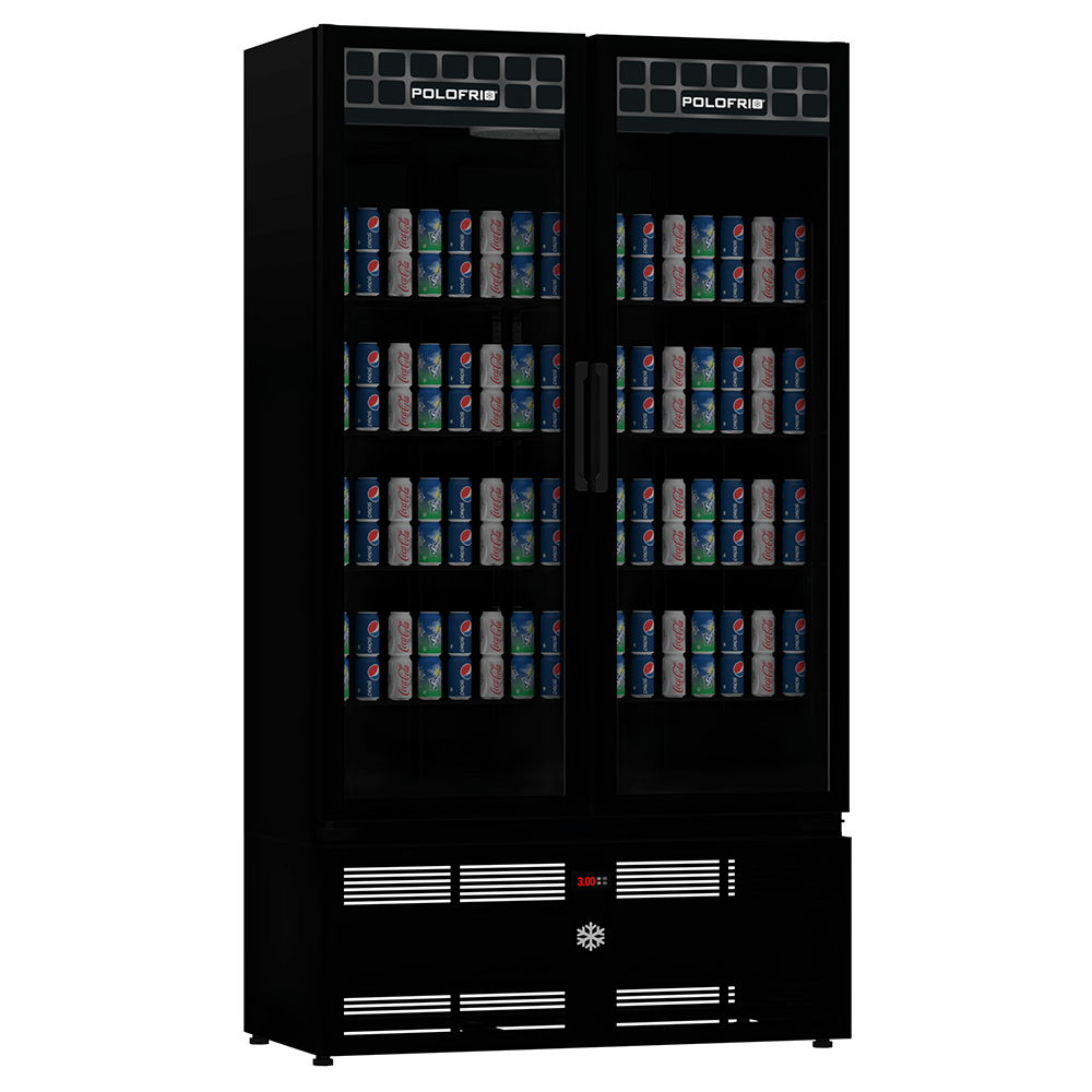 Expositor Auto Serviço Mondrian 2 Portas Polofrio - 652l All Black Iluminação Led Lateral Portas Vidro Duplo Temperatura 0ºc A +5ºc 220v Polo Frio