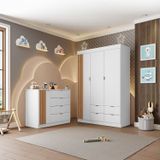 Quarto Infantil Completo Guarda-roupa 3 Portas 4 Gavetas Com Cômoda 100% Mdf Ayla Branco