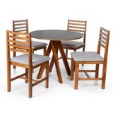 Conjunto Mesa De Jantar Redonda Lisa 90cm  Com Cadeiras Luna Estofadas  Madeira Maciça Preto/cinza