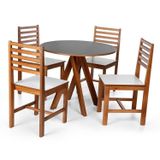 Conjunto Mesa De Jantar Redonda Lisa 90cm  Com Cadeiras Luna Assento Mdf Madeira Maciça Preto/branco