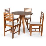 Conjunto Mesa De Jantar Redonda Tai 90cm  E Cadeiras Luna Assento Mdf  Madeira Maciça Amadeirado/branco