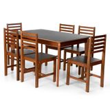 Conjunto Mesa De Jantar Camile 135x80 Cm E 6 Cadeiras Luna Assento Mdf Madeira Maciça Preto