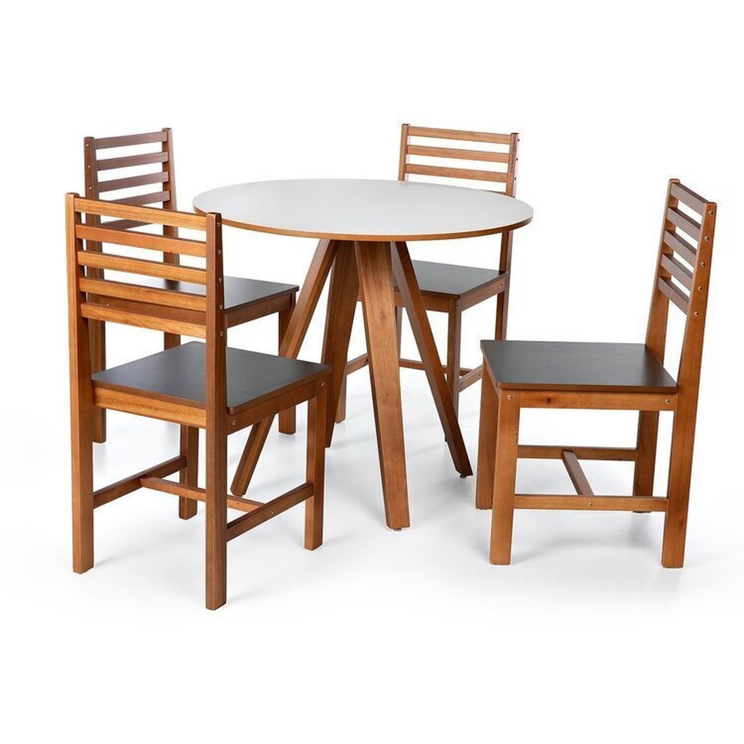 Conjunto Mesa De Jantar Redonda Tai 90cm Com Cadeiras Luna Assento Mdf Madeira Maciça Branco/preto