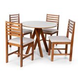 Conjunto Mesa De Jantar Redonda Lisa 90cm Com Cadeiras Luna  Madeira Maciça Branco/bege