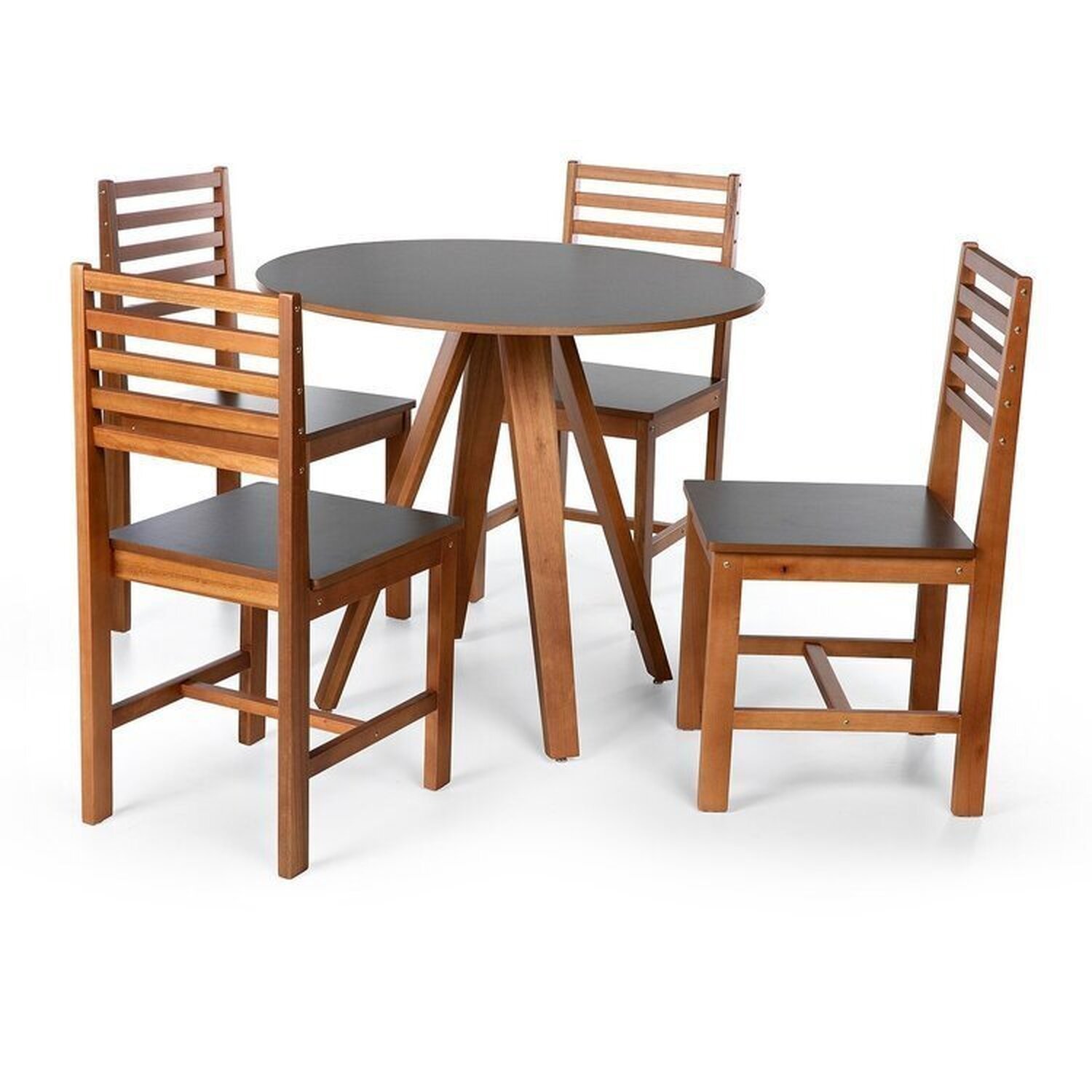 Conjunto Mesa De Jantar Redonda Tai 90cm  Com Cadeiras Luna Assento Mdf Madeira Maciça Preto