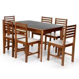 Conjunto Mesa De Jantar Camile 135x80 Cm E 6 Cadeiras Luna Assento Mdf Madeira Maciça Preto/branco