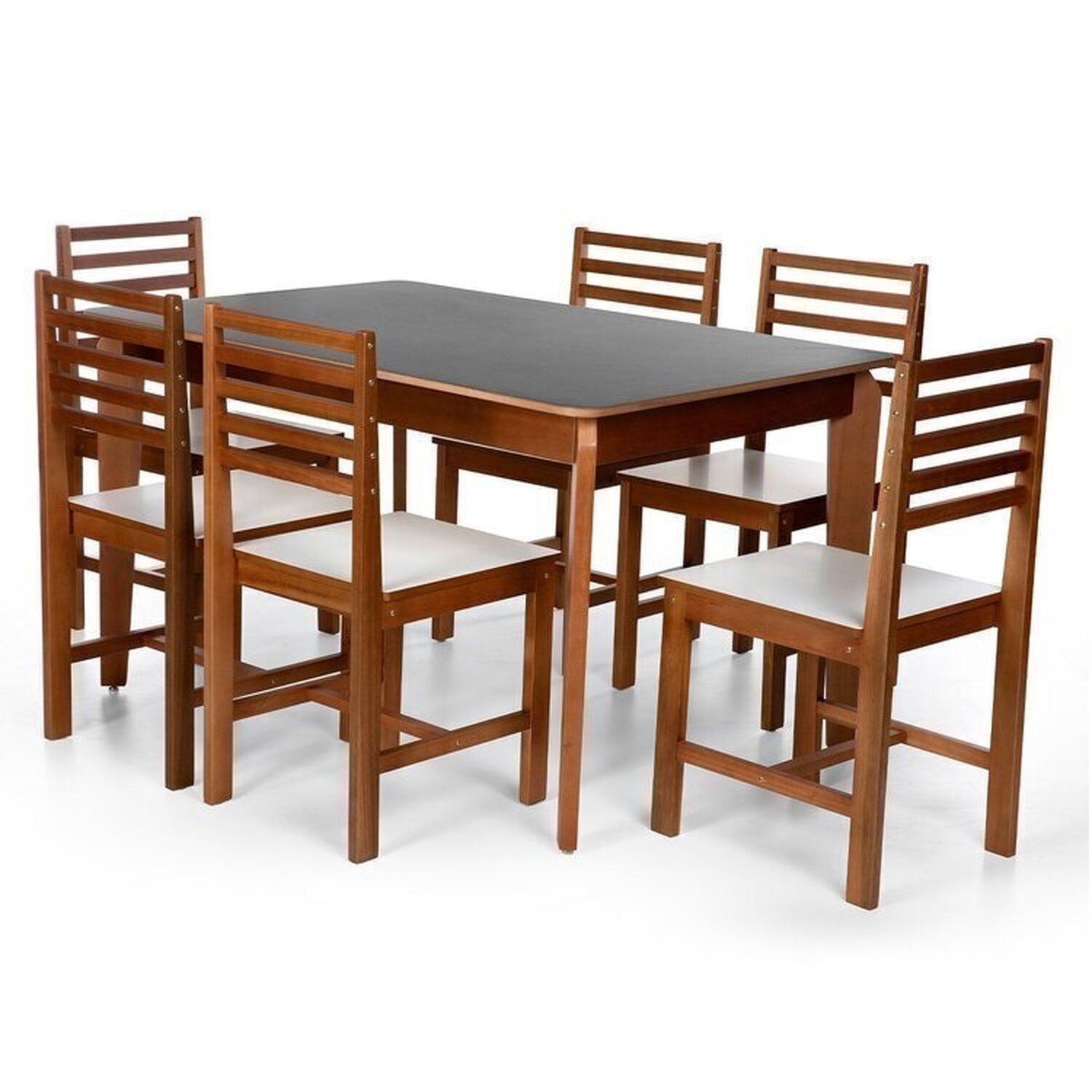 Conjunto Mesa De Jantar Camile 135x80 Cm E 6 Cadeiras Luna Assento Mdf Madeira Maciça Preto/branco