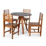 Conjunto Mesa De Jantar Redonda Tai 90cm  Com Cadeiras Luna Assento Mdf Madeira Maciça Preto/amadeirado