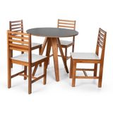 Conjunto Mesa De Jantar Redonda Tai 90cm  Com Cadeiras Luna Assento Mdf Madeira Maciça Preto/branco