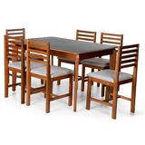 Conjunto Mesa De Jantar Camile 135x80 Cm E 6 Cadeiras Luna Estofadas Madeira Maciça Preto/cinza