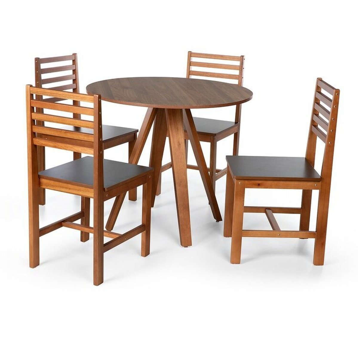 Conjunto Mesa De Jantar Redonda Tai 90cm E Cadeiras Luna Assento Mdf Madeira Maciça Amadeirado/preto