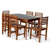 Conjunto Mesa De Jantar Camile 135x80 Cm E 6 Cadeiras Luna Assento Mdf Madeira Maciça Preto/amadeirado