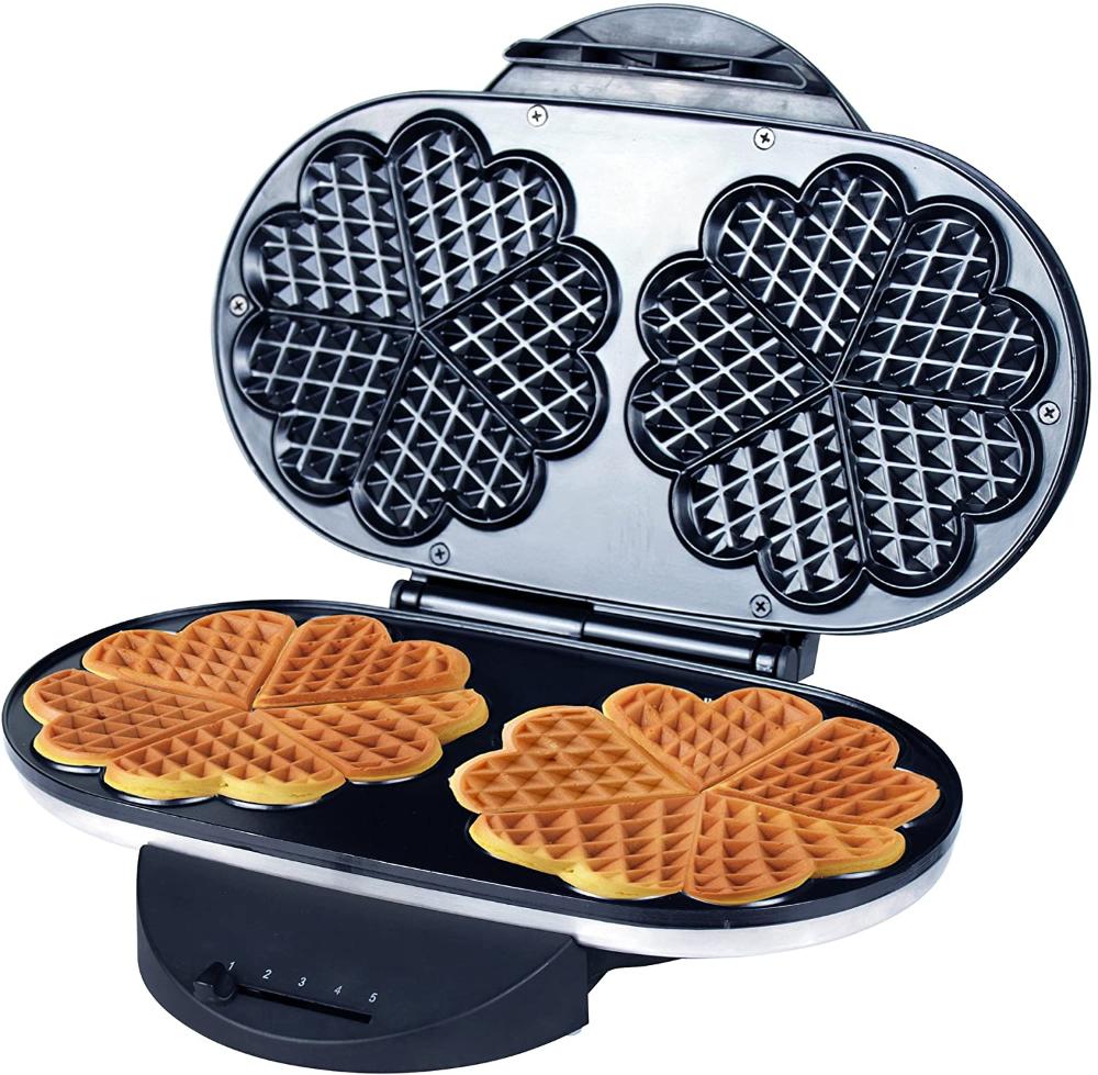 ZZ Heart Waffle Maker with Non-Stick Plate 1200W, Black/Silver