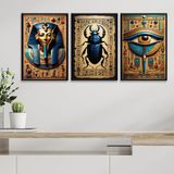 Kit 3 Quadros Decorativos Artes Egípcias 45x34cm - Com Vidro