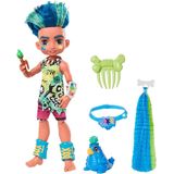 Boneca de Ardósia do Clube das Cavernas da Mattel (10 polegadas, Cabelo Azul) Boneca de Moda Pré-Histórica Poseable com Animal de Estimação de Dinossa