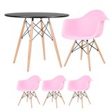 Mesa Redonda Eames 90 Cm Preto + 3 Cadeiras Eiffel Daw Rosa Claro