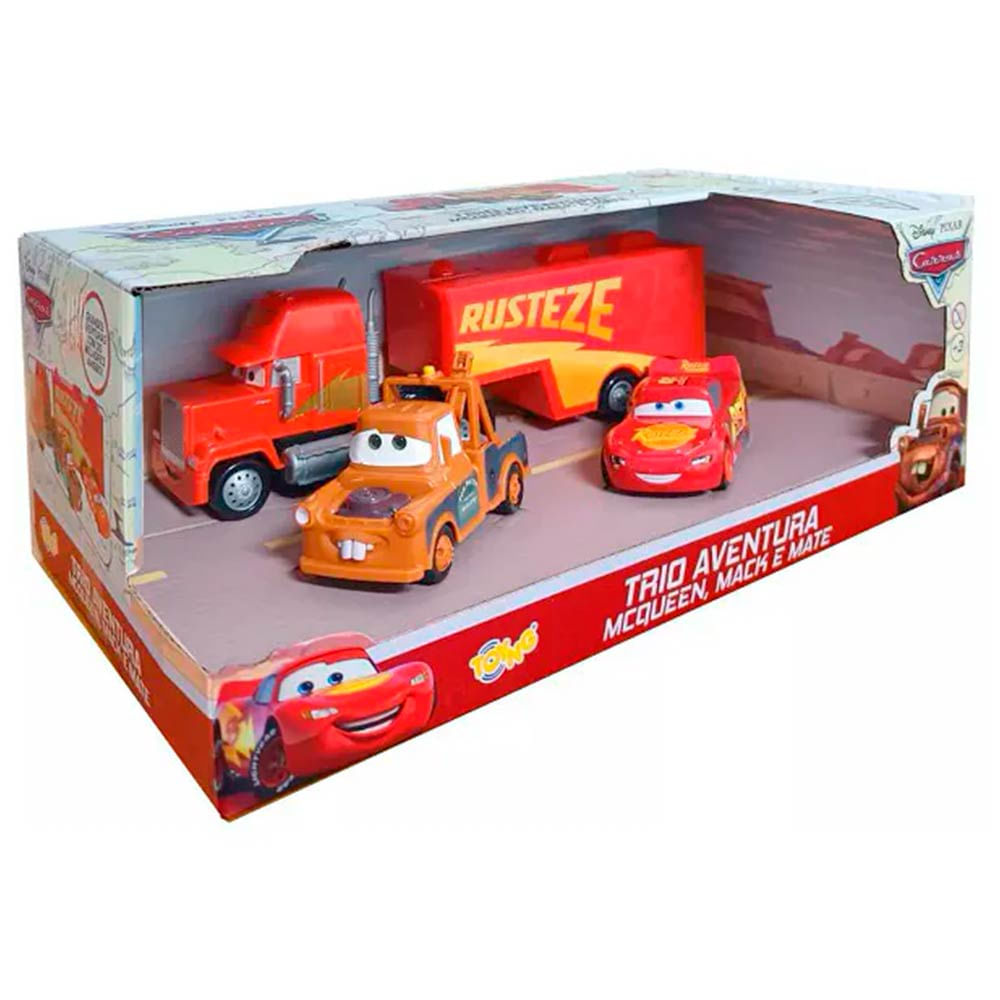 Conjunto Carros Disney Trio Aventura Mcqueen Mate Mack Toyng