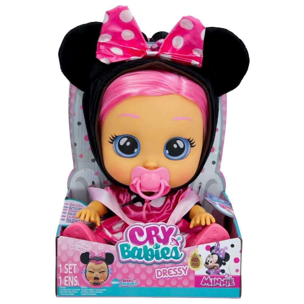 Boneca Que Chora Cry Babies Dressy Disney Minnie Multikids