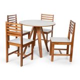 Conjunto Mesa De Jantar Redonda Tai 90cm Com Cadeiras Luna Assento Mdf Madeira Maciça Branco