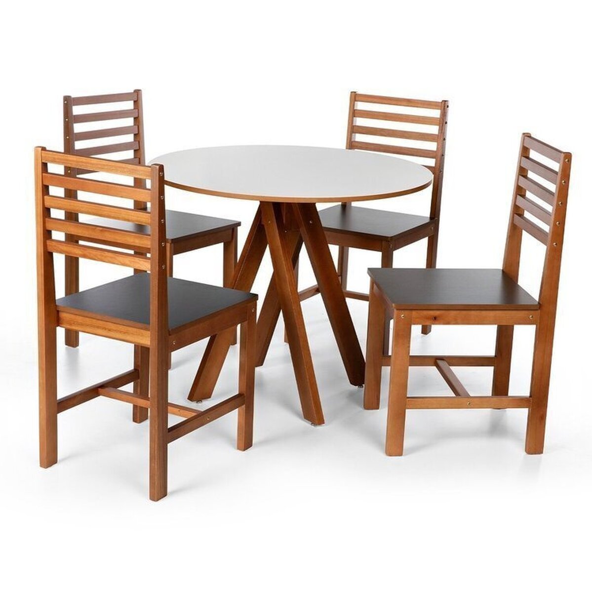 Conjunto Mesa De Jantar Redonda Lisa 90cm Com Cadeiras Luna Assento Mdf Madeira Maciça Branco/preto