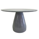 Mesa De Jantar Cone Balonê Redonda 150 Cm Tampo Laca Cinza + Vidro Base Cinza