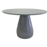 Mesa De Jantar Cone Balonê Redonda 160 Cm Tampo Laca Cinza + Vidro Base Cinza
