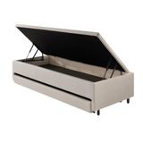 Bicama Box Com Baú Solteiro Courino Linho Areia 88x188 Com Colchão Auxiliar Ecoflex